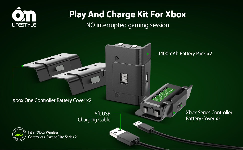 Popvcly 2 Pack Rechargeable Controller Battery Pack for Xbox One/Xbox  Series X S with 4 Battery Cover Play and Charge Kit with Micro USB Charging