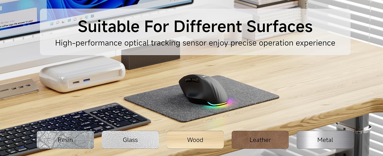Ergonomic Mouse, Wireless Computer Mouse (BT&2.4G) for Work/Office, 5 Adjustable 4000 DPI