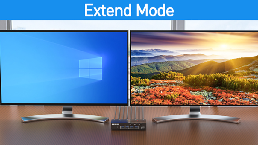 Extend Mode Display  In extended mode, the two monitors will display different images, and the work
