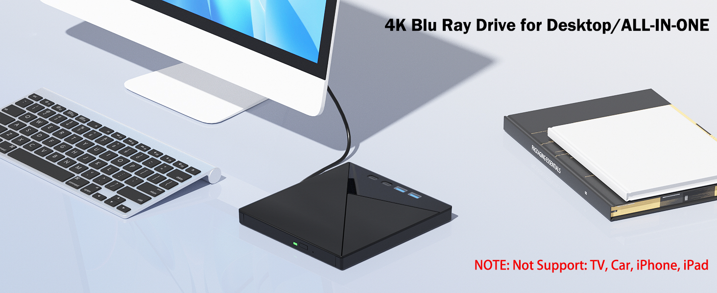 7 in 1 External Blu Ray Drive, 4K Blu Ray Burner, USB 3.0 Type-C Portable Blu Ray Drive