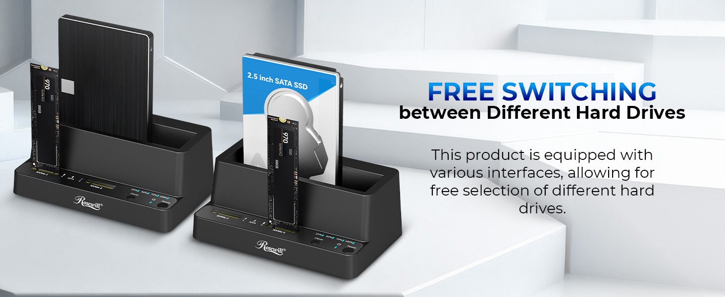 Rosewill RS-N2S-CL M.2 NVMe & SATA SSD / 2.5" & 3.5" HDD Hard Drive Cloner & Reader Docking Station