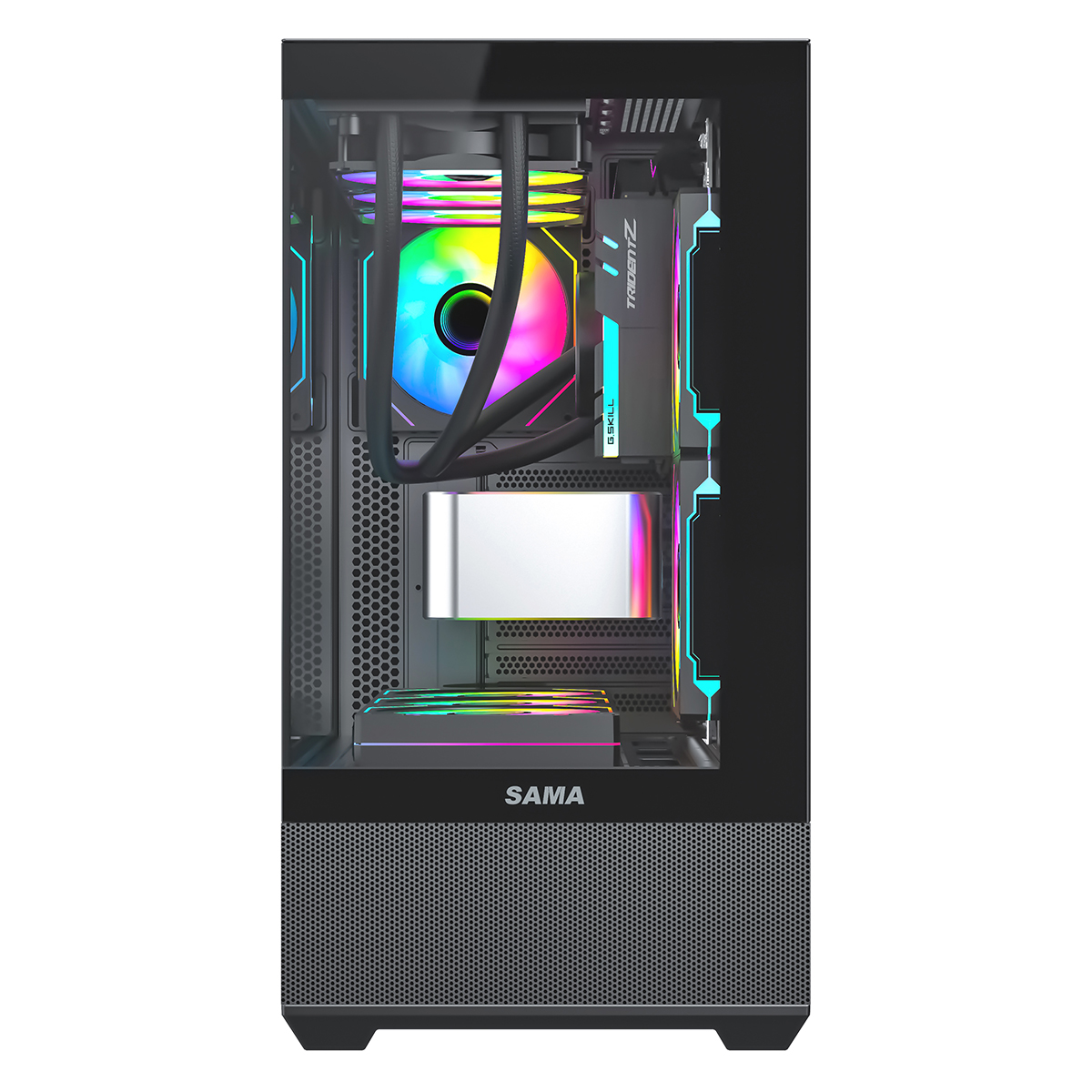 SAMA SV02 ATX Computer Gaming PC Case Mid Tower White with 3 ARGB Fans