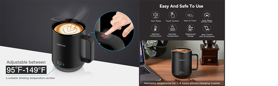 Temperature Control Mug 2, 10 Oz, Black, 1.5-Hr Battery Life, App  Controlled Heated Coffee Mug