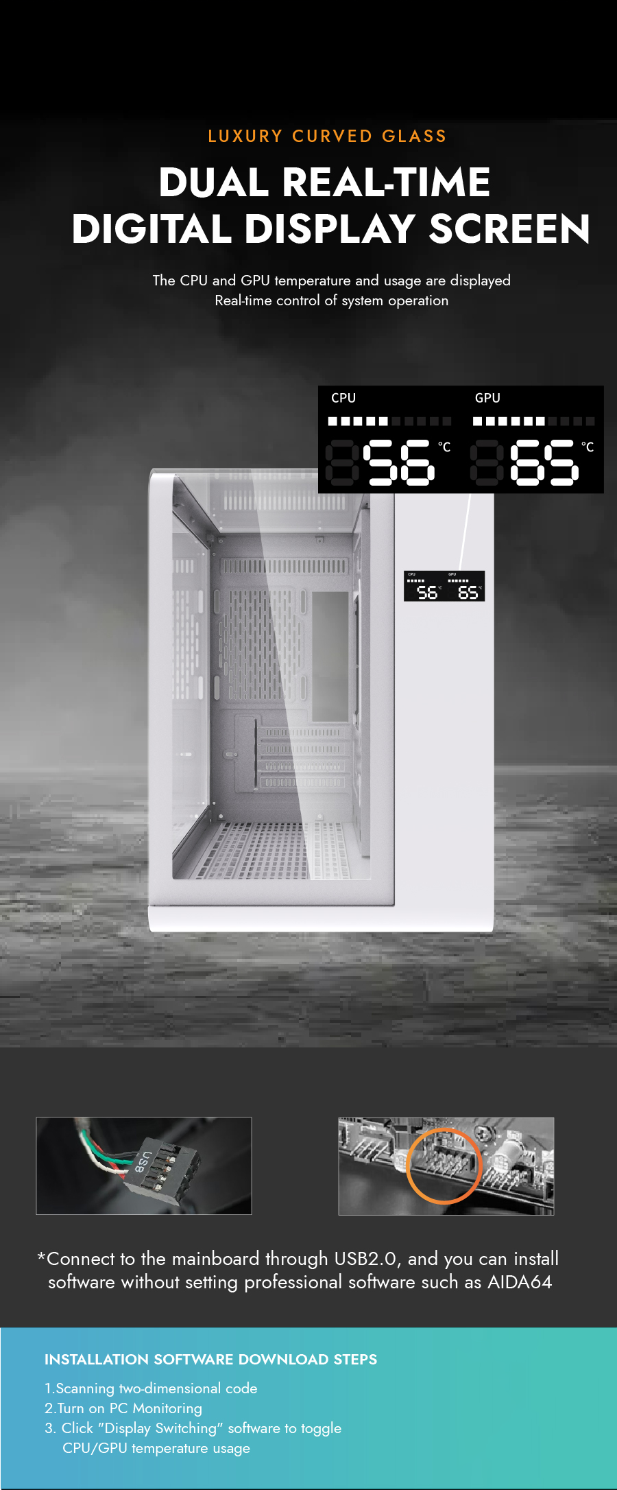 darkFlash L280M, Micro-ATX PC Gaming Case with Dual Real-Time Display