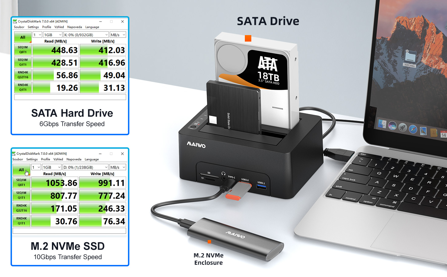 MAIWO Dual Bay Hard Drive Docking Station with Offline Clone for 2.5 3.5 Inch SATA HDD/SSD