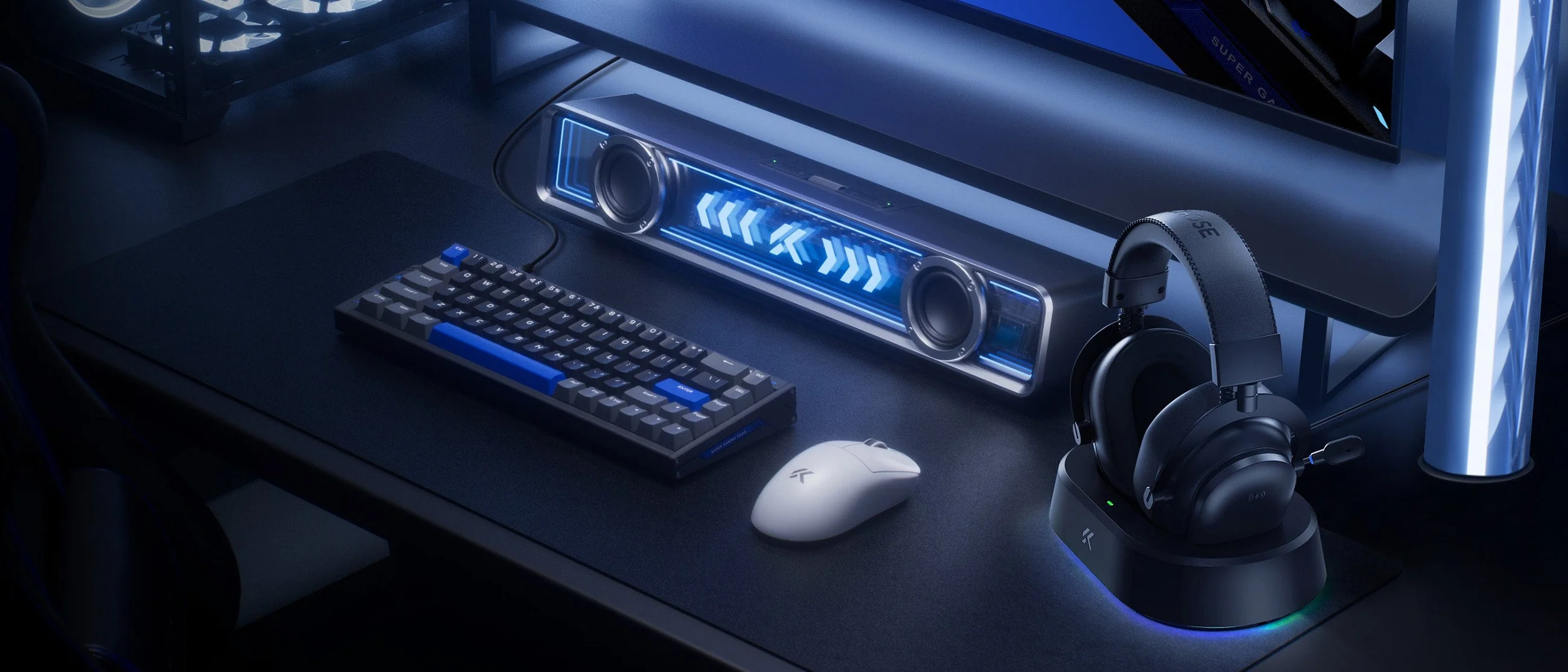 MCHOSE V9 Turbo Wireless Gaming Headset with RGB Magnetic Charging Base Station