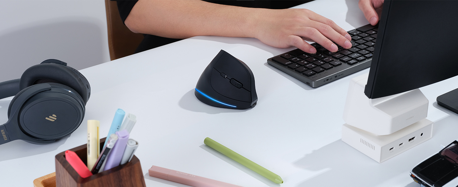 Ergonomic Wireless Mouse, Bluetooth Vertical Mouse with LED Light, Control Up to 3 Devices (BT5.0+BT