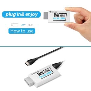  PORTHOLIC Wii to HDMI Converter 1080P for Full HD Device, Wii  HDMI Adapter with 3,5mm Audio Jack&HDMI Output Compatible with Wii, Wii U,  HDTV, Monitor-Supports All Wii Display Modes 720P, NTS 