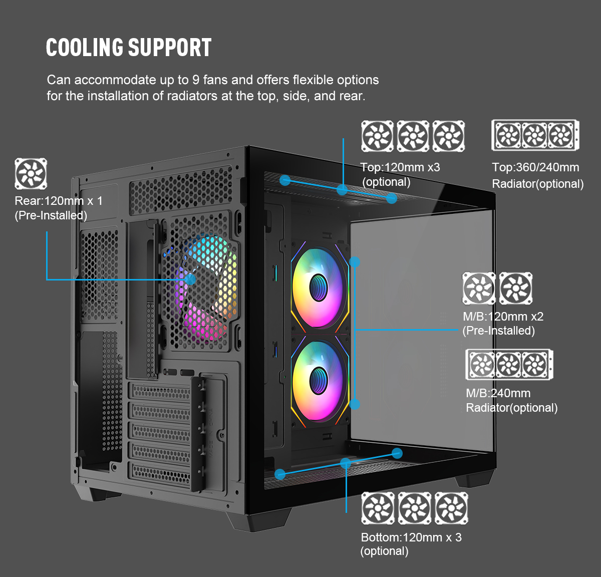 DIYPC ARGB-DC120-TM Black USB3.0 Tempered Glass Micro ATX Gaming Computer Case