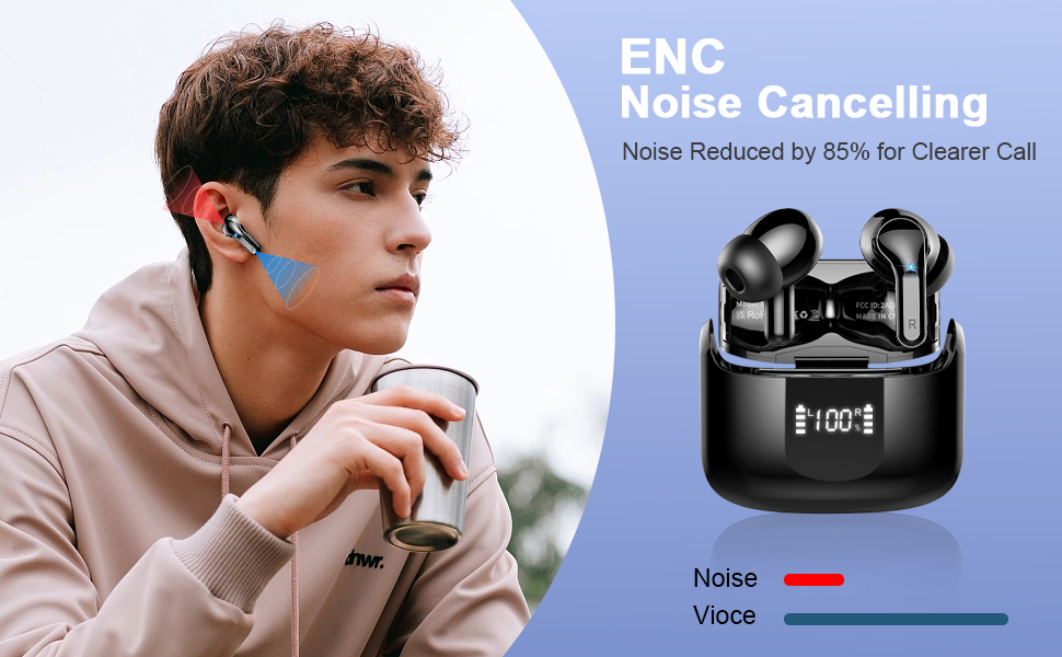 Wireless Earbuds, Bluetooth 5.3 Earphones in Ear Wireless Headphones with ENC Mic