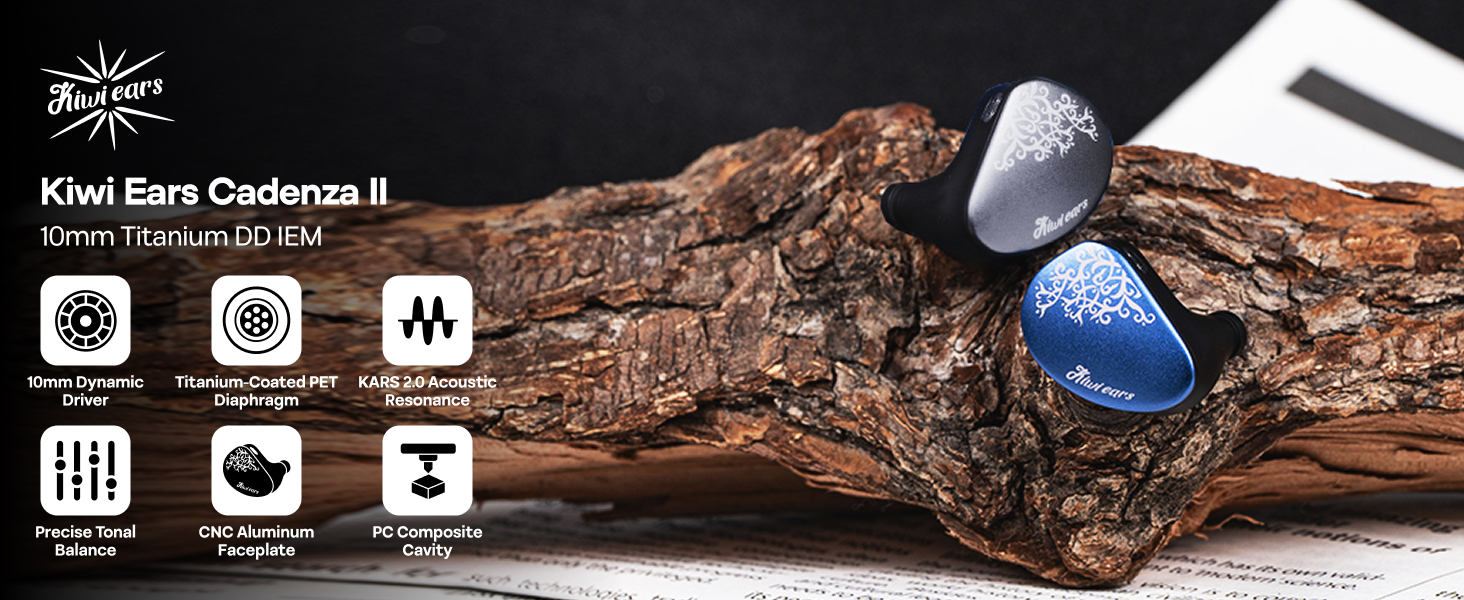 Linsoul Kiwi Ears Cadenza II 10mm Titanium Driver in Ear Monitor, HiFi Wired IEM Earphones