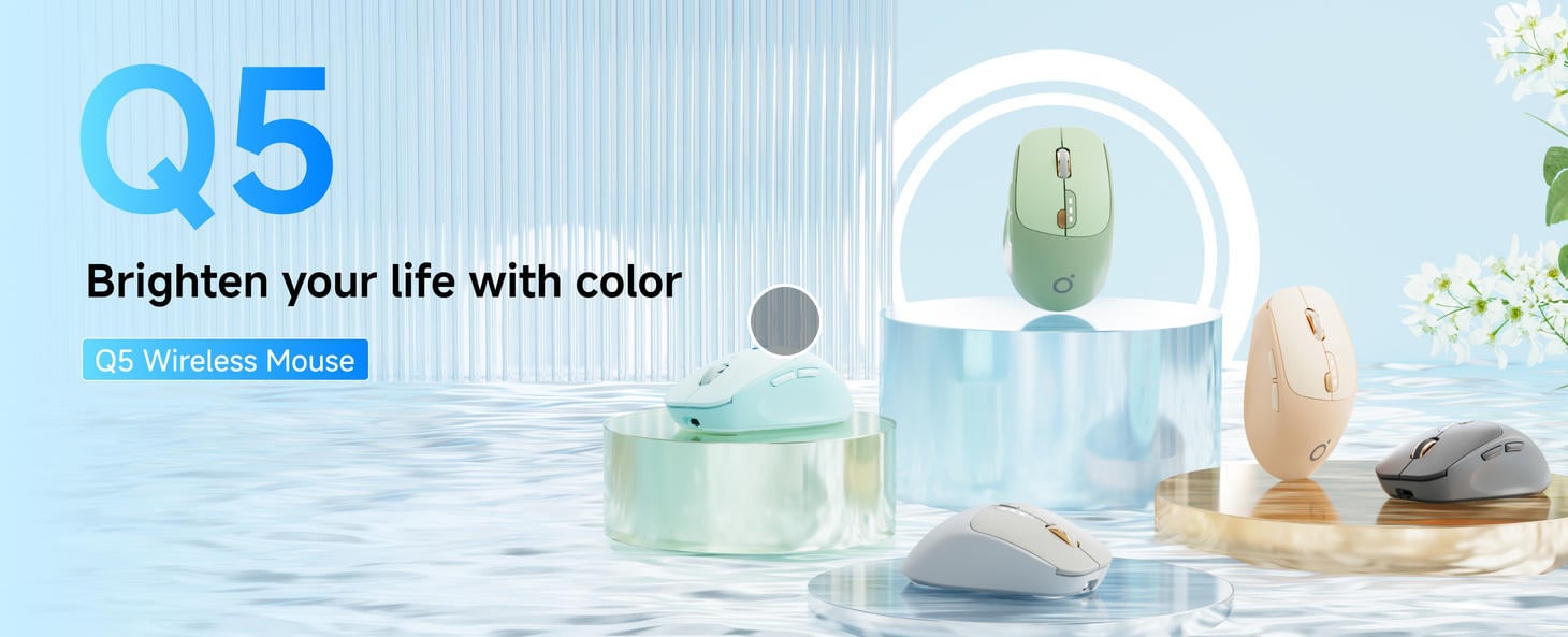 Bluetooth Wireless Mouse, Bluetooth & 2.4G Quiet Computer Mouses with 1600 DPI, Battery Level Displa