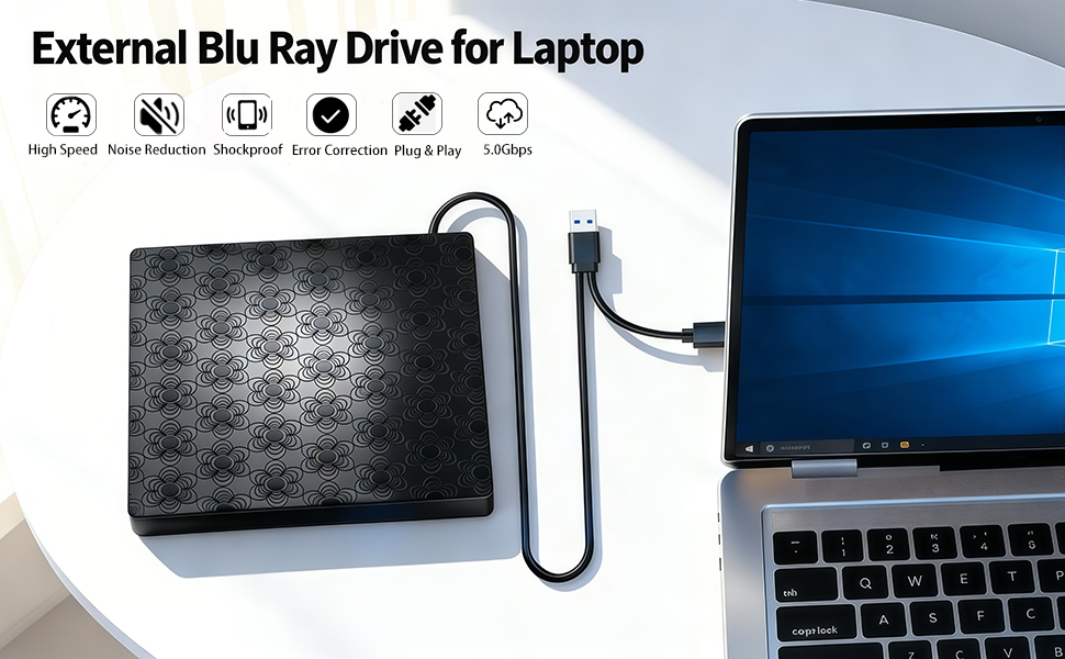 [7 in 1] USB Type-C Portable External Blu-ray Drive Burner with USB 3.0/SD/TF Port Support 100G BD D