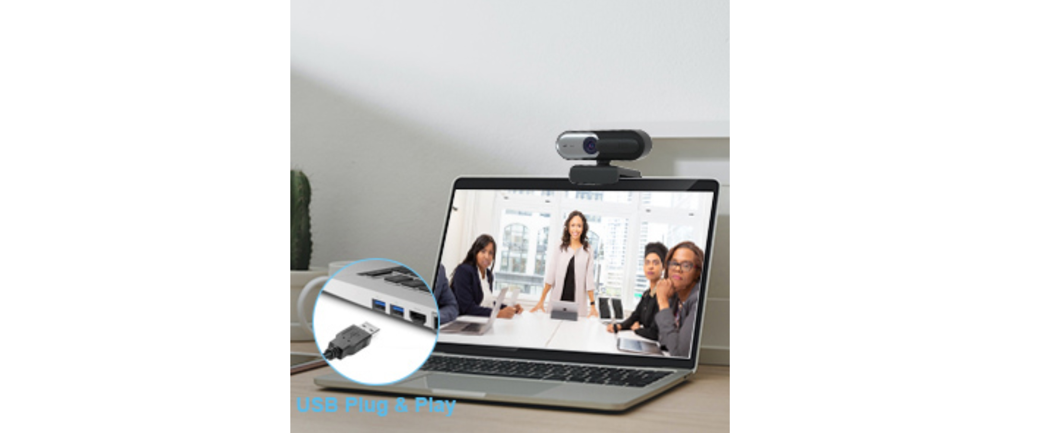 USB webcam plug and play, easy setup for laptop video call