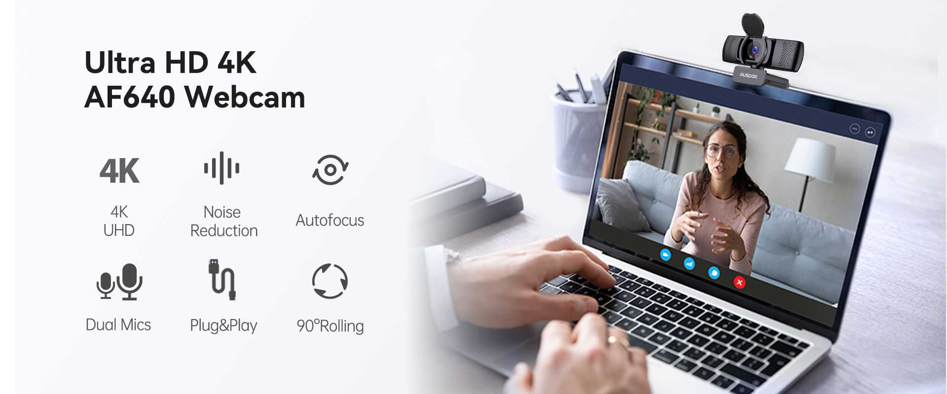 AUSDOM UHD 4K Autofocus Webcam with Microphone