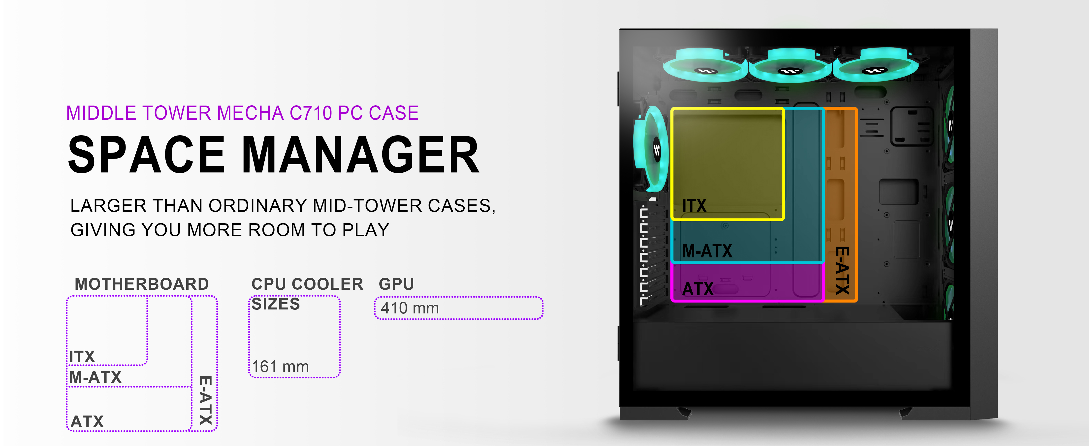 KEDIERS PC Case Pre-Install 7 PWM ARGB Cases Fans, E-ATX Mid Tower