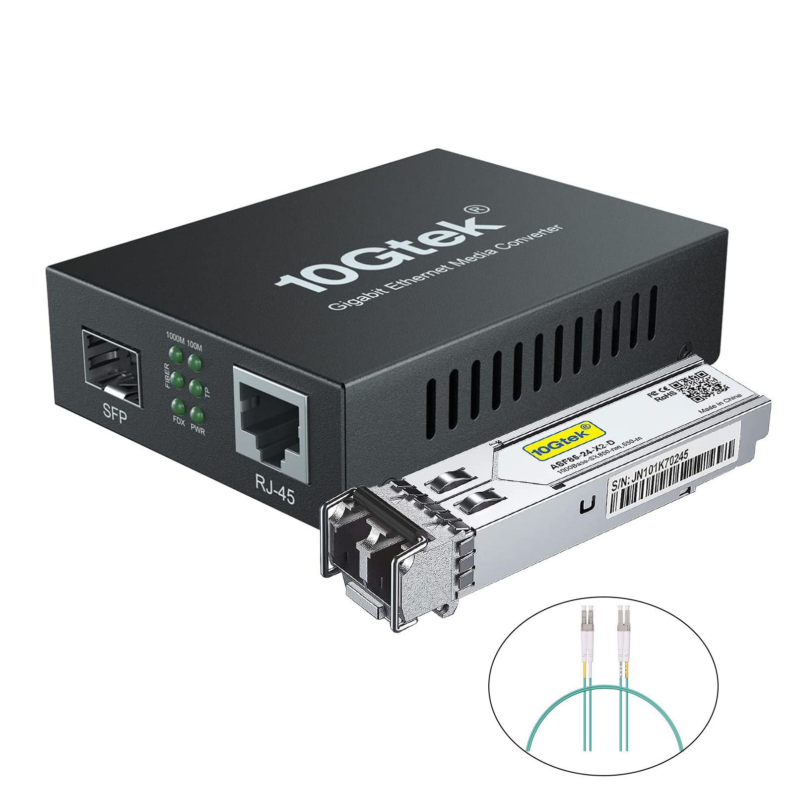 Gigabit Ethernet Media Converter, MultiMode Dual LC Fiber to Ethernet RJ45  Converter for 10/100/1000Base-Tx to 1000Base-SX(with a SFP MMF 850-nm  Module), UL Certified, up to 550-m