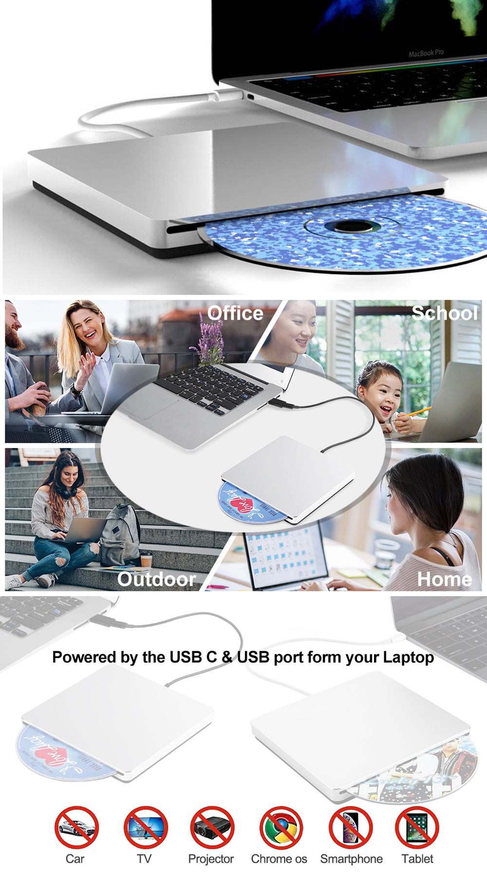 Lecteur/lecteur CD portable externe USB 3.0 pour Apple MacBook Pro