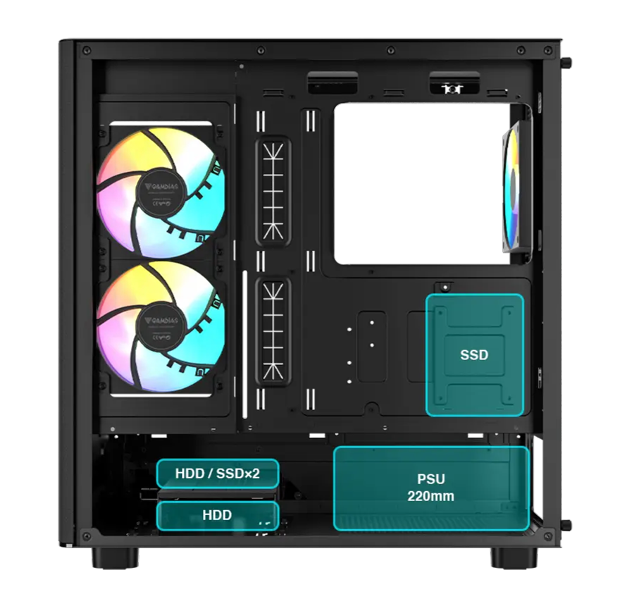 Gamdias ATLAS M5 CG Black ATX Mid Tower Computer Case