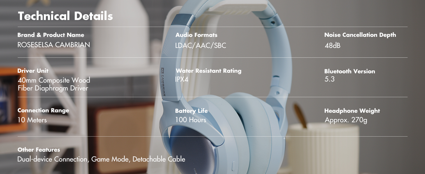 ROSESELSA Cambrian Over Ear Wireless Headset