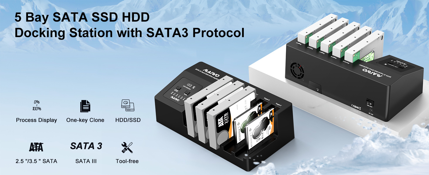 2.5/3.5in HDD/SSD SATA 5 Bay Hard Drive Docking Station