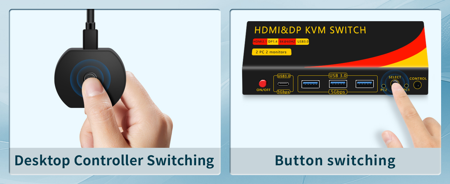 Dual Monitor HDMI + Displayport Switch 2 Monitors 2 Computers, DP HDMI KVM Switch 8K@60Hz for 2 PCs