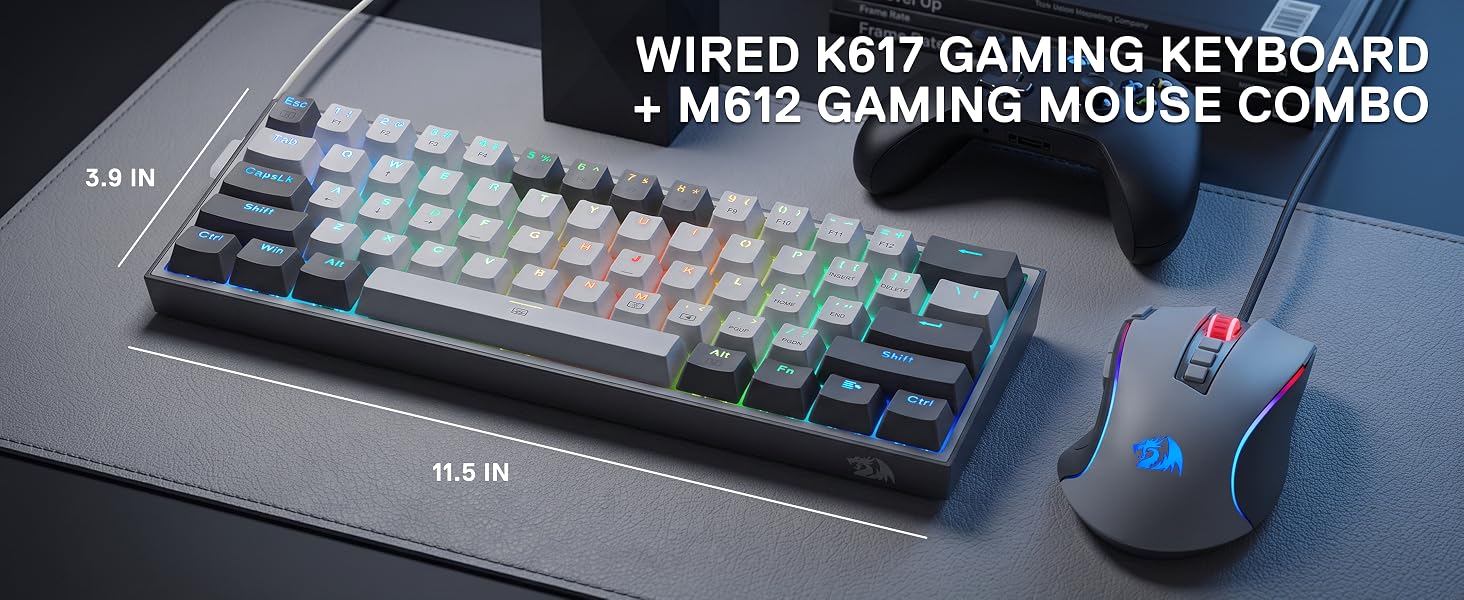 Redragon CB201 Gaming Keyboard & Mouse Combo, 61 Keys K617 Wired RGB Gaming Keyboard and 8000 DPI Wi