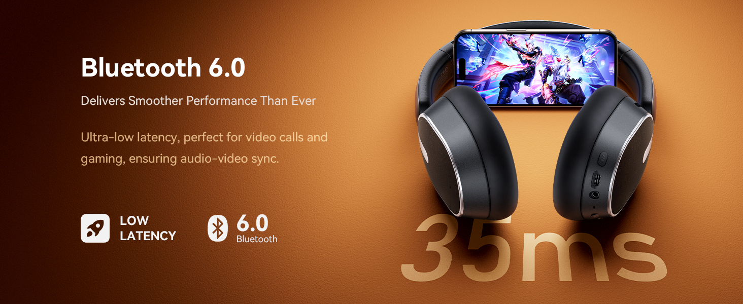 Active Noise Cancelling Headphones,120H Playtime Bluetooth 6.0 Wireless Headphones