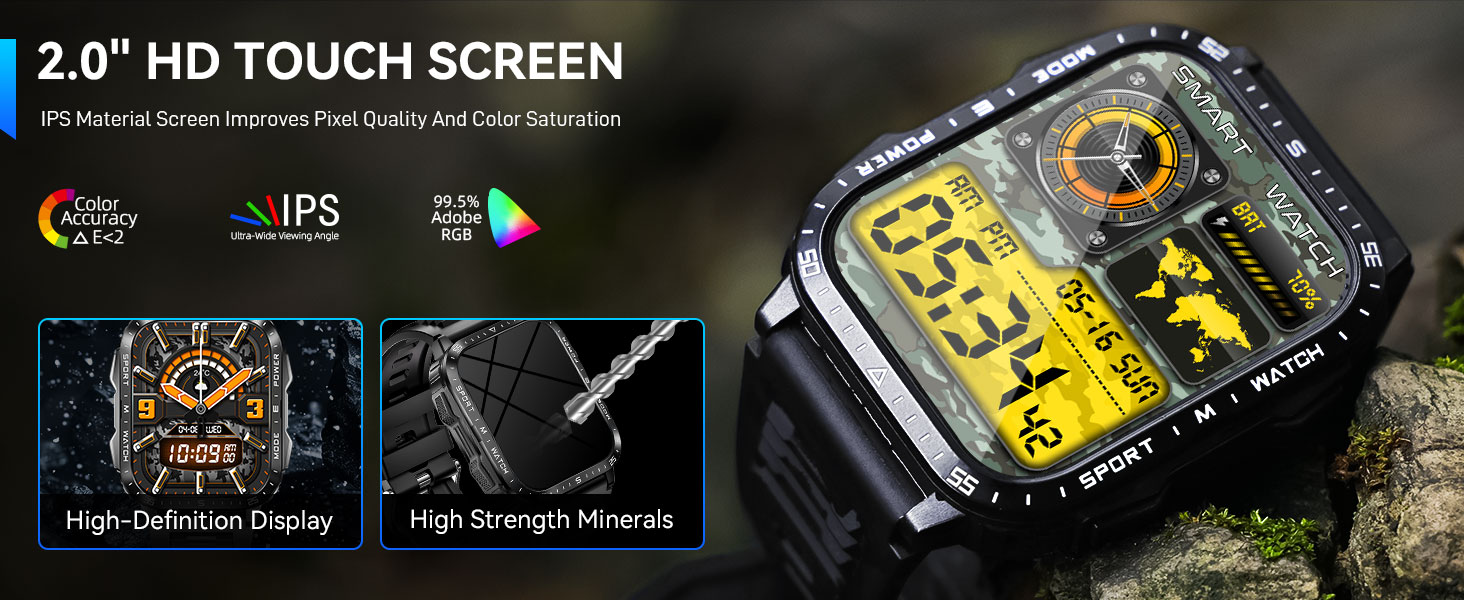 Mens smart watches with 2.0" inches extra large HD full touch screen, which are rugged zinc alloy me
