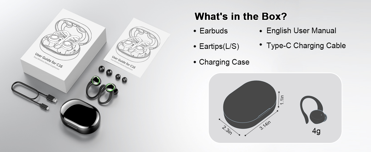 True Wireless Earbuds, Sports Bluetooth 5.4 Headphones, 4 ENC Noise Canceling Mic