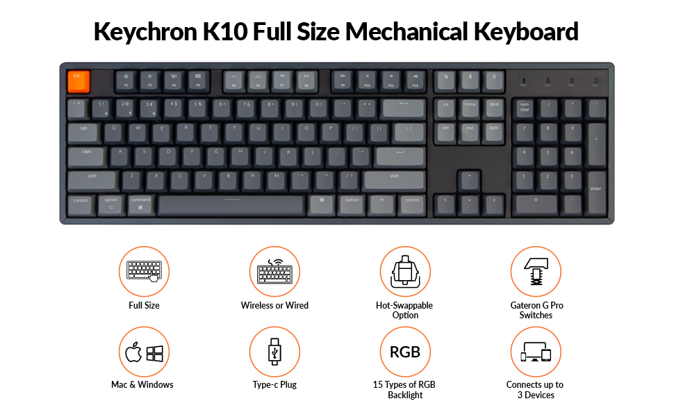 Keychron K10 Full Size Layout Bluetooth Mechanical Keyboard