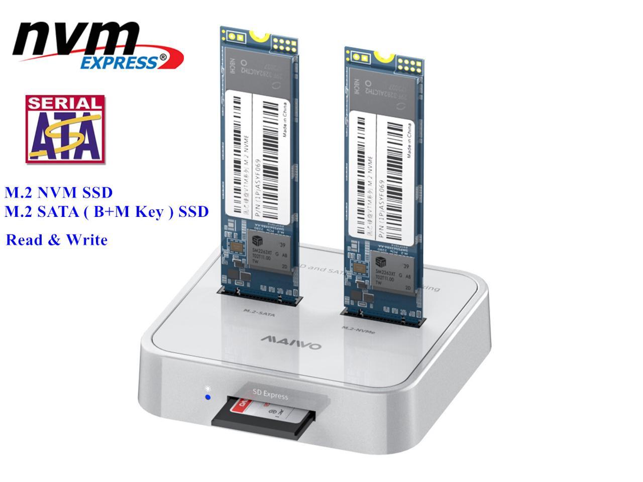 Dual Bay M.2 NVMe SATA NGFF SSD Docking Station with SD Reader
