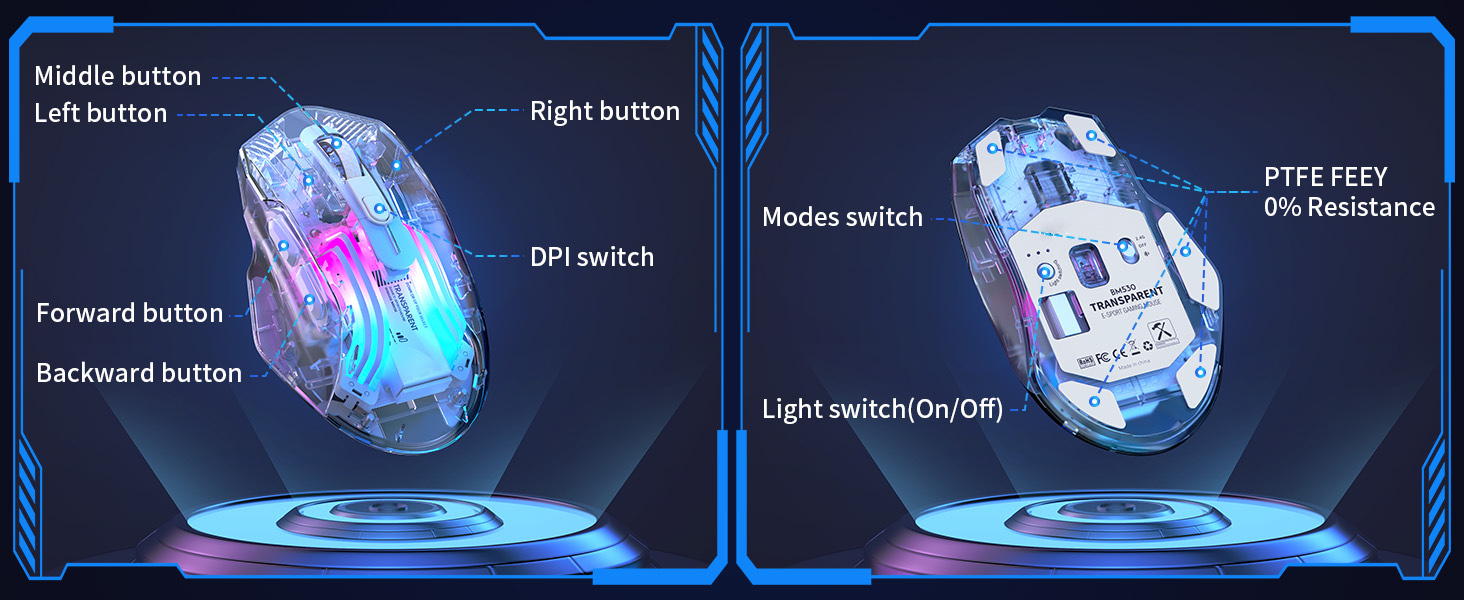 Hitoor Wireless Gaming Mouse, Tri-Mode 2.4G/USB-C/Bluetooth Mouse, Rechargeable Computer Gaming Mice