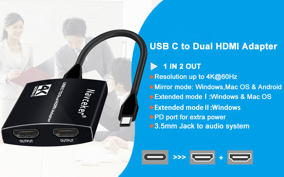  USB C to Dual HDMI Adapter Multi Monitor 4K 60Hz - USB-C to  Dual Port HDMI Converter Type C to HDMI Converter for MacBook Pro Air  M1/M2, LenovoYoga 920 / Thinkpad