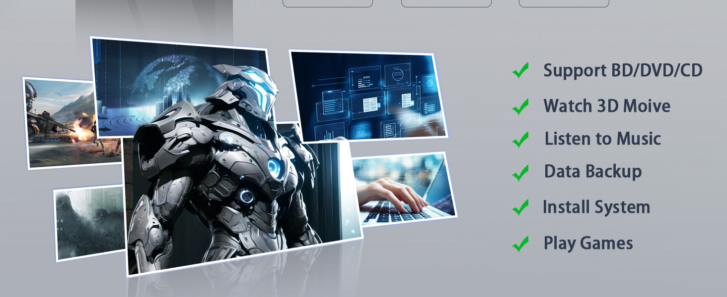 7 in 1 External Blu Ray Drive, USB 3.0 & Type C External Blueray/DVD Drive for PC with SD/TF Port Bl