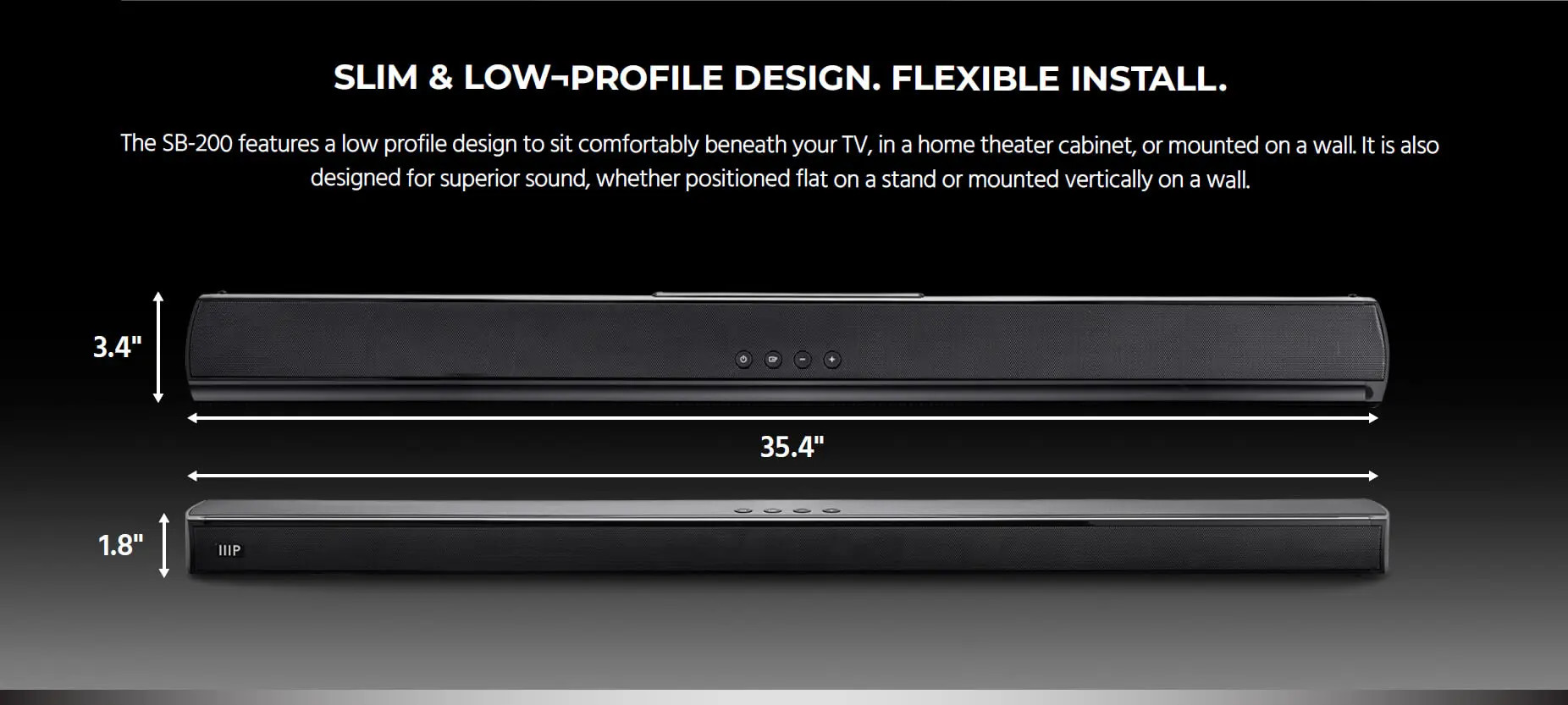 Premium Slim Soundbar with HDMI ARC, Bluetooth, Optical, and Coax Inputs