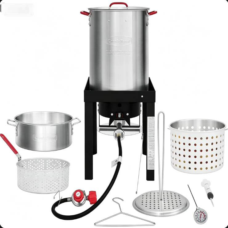 `CreoleFeast TFK3001 30QT turkey fryer and 10QT fish fryer boiler kit, propane outdoor deep fr
