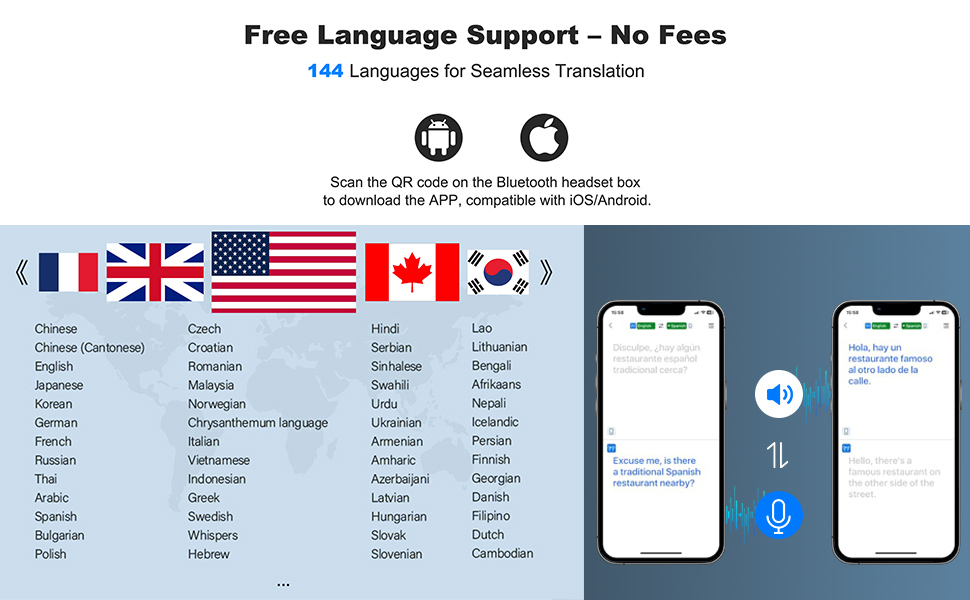 True Wireless Earbuds for AI Translation Real Time, Bluetooth 5.4 Headphones 3-in-1 Translator Earbu