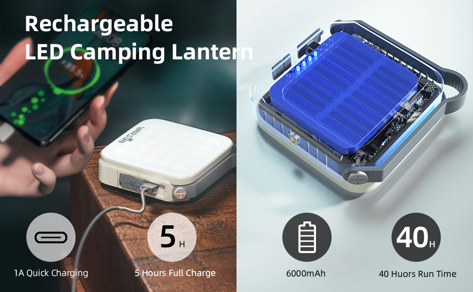 Rechargeable Led Camping Lantern 6000mAh 40 Huors Run Time 5Hours Full Charge