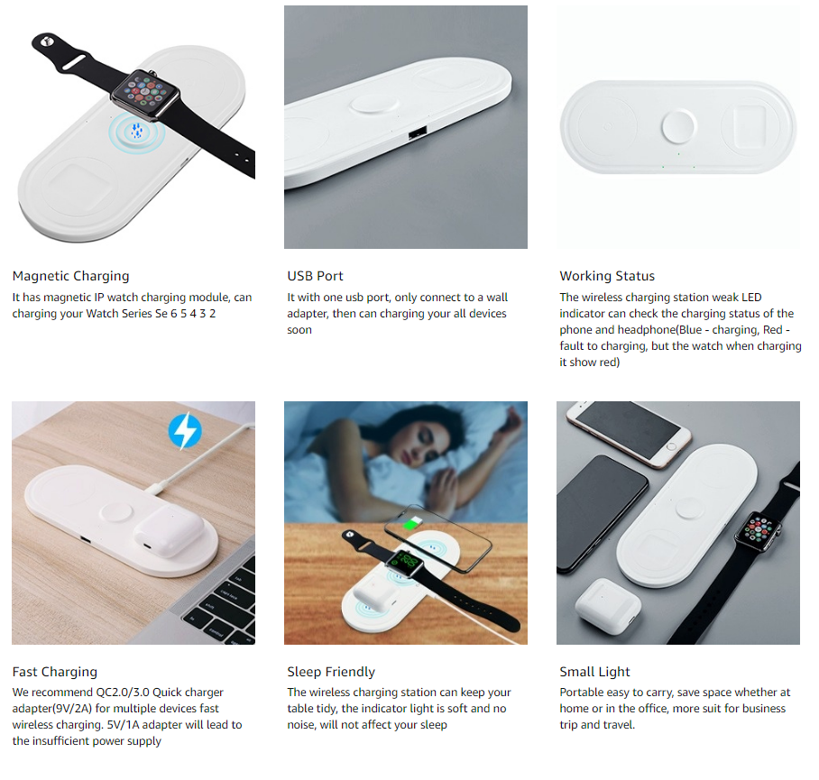 3 in 1 Wireless Charging Station for iPhone Iwatch AirPods Phone and Watch