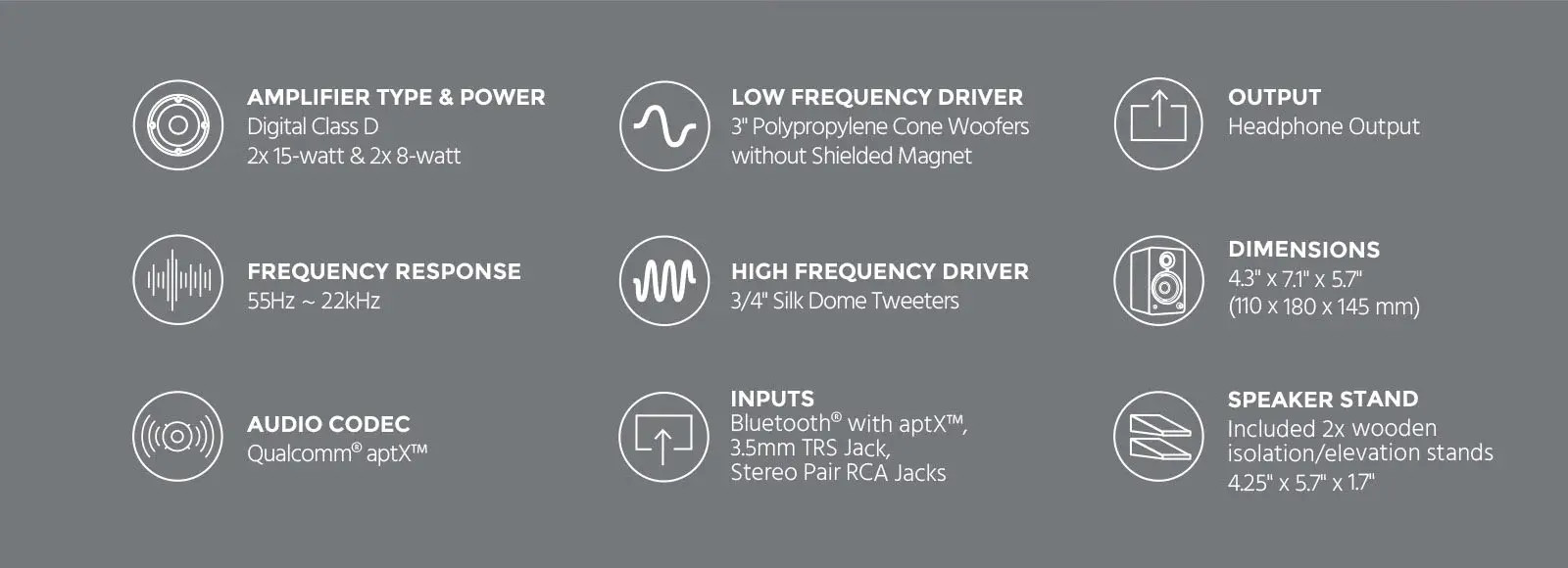 Powered Multimedia Speakers with Bluetooth with Qualcomm aptX Audio (Pair)