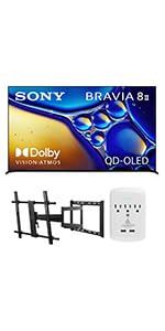 SONY K65XR80M2 TV with Walts Large Full Motion Mount and 3-Outlet-Surge
