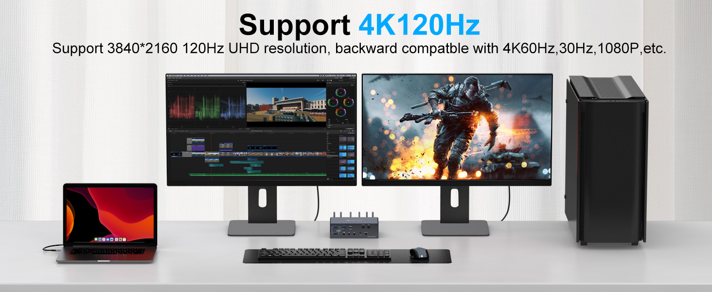 4K@120Hz Mac Docking Station KVM Switch for 2 Laptops 2 Monitors