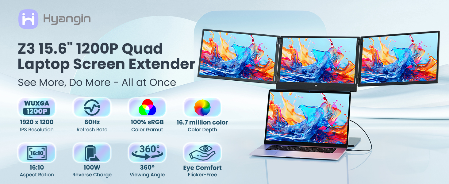 Hyangin Z3 15.6&amp;#34; 1200P Quad Laptop Screen Extender