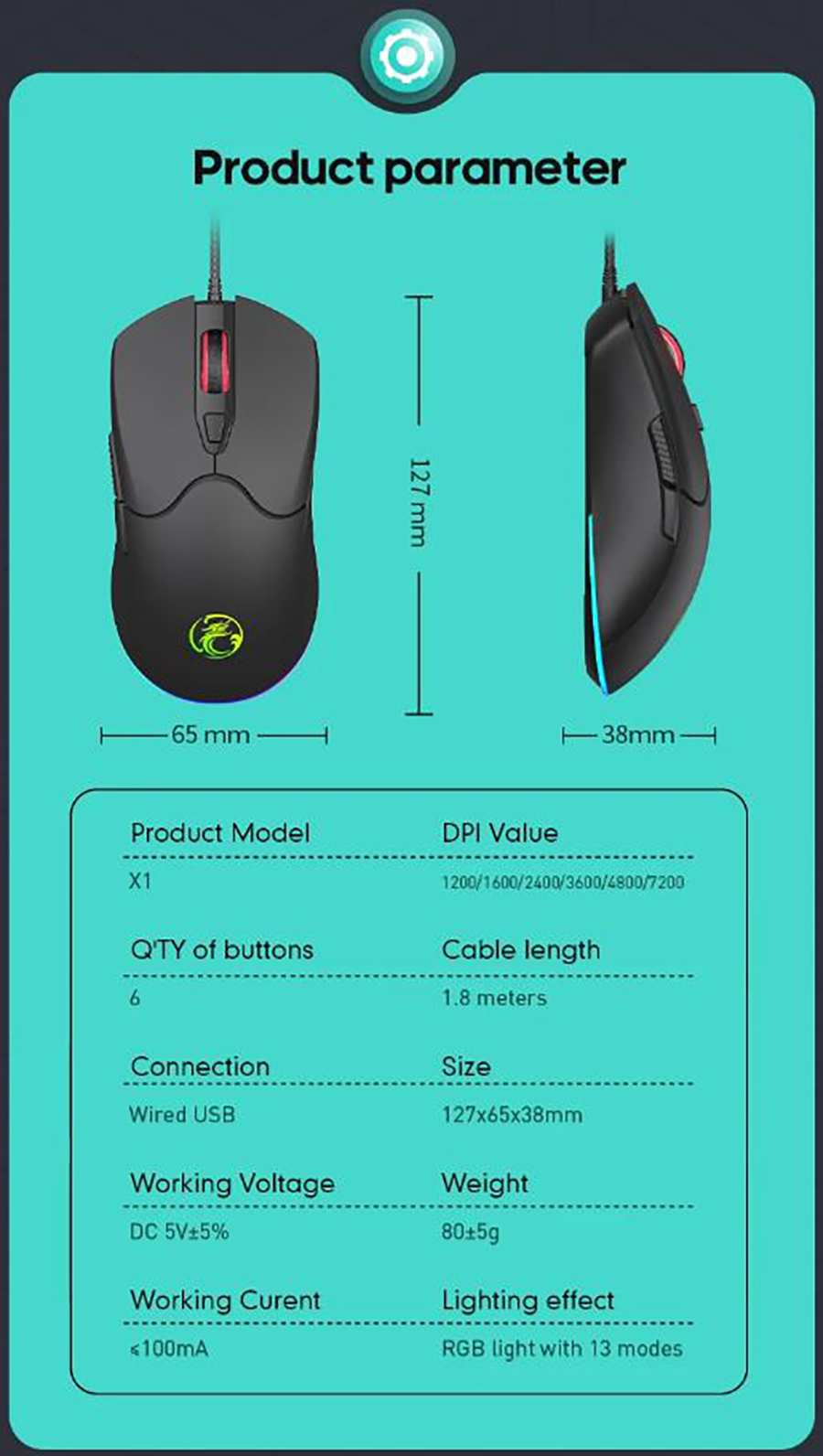 Gaming Mouse Wired, USB Gaming Mice Breathing RGB LED Plug Play