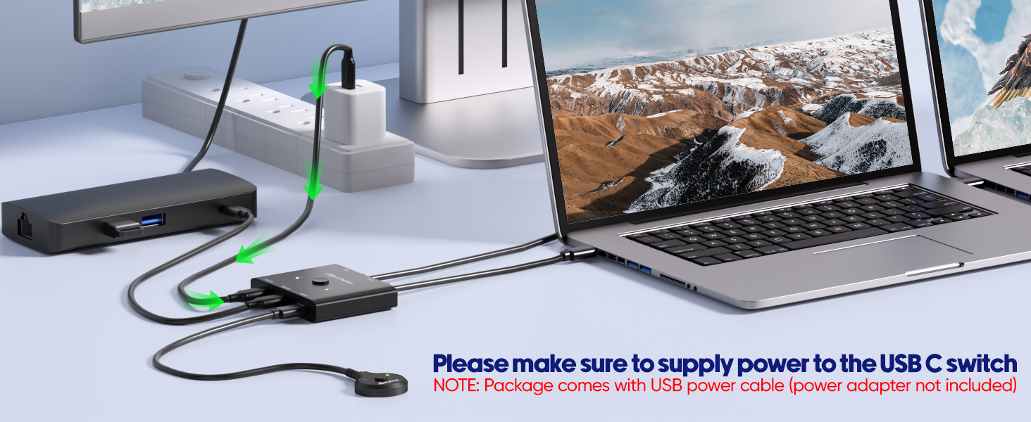 Please make sure that you are using a USB cable to power the USB-C switch.