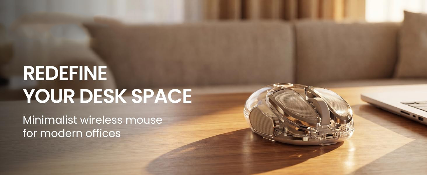 Wireless Bluetooth Mouse, Rechargeable, Clear, Silent Click for Small Hand Dual Mode Bluetooth & 2.4