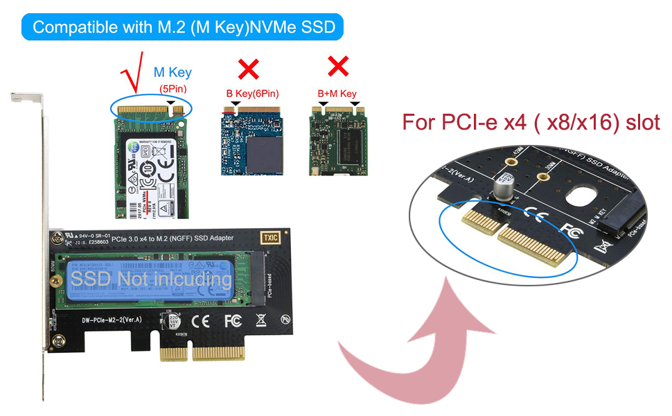 RIITOP NVMe PCIe Adapter NVMe to PCIe 3.0/4.0 x4 Converter Card