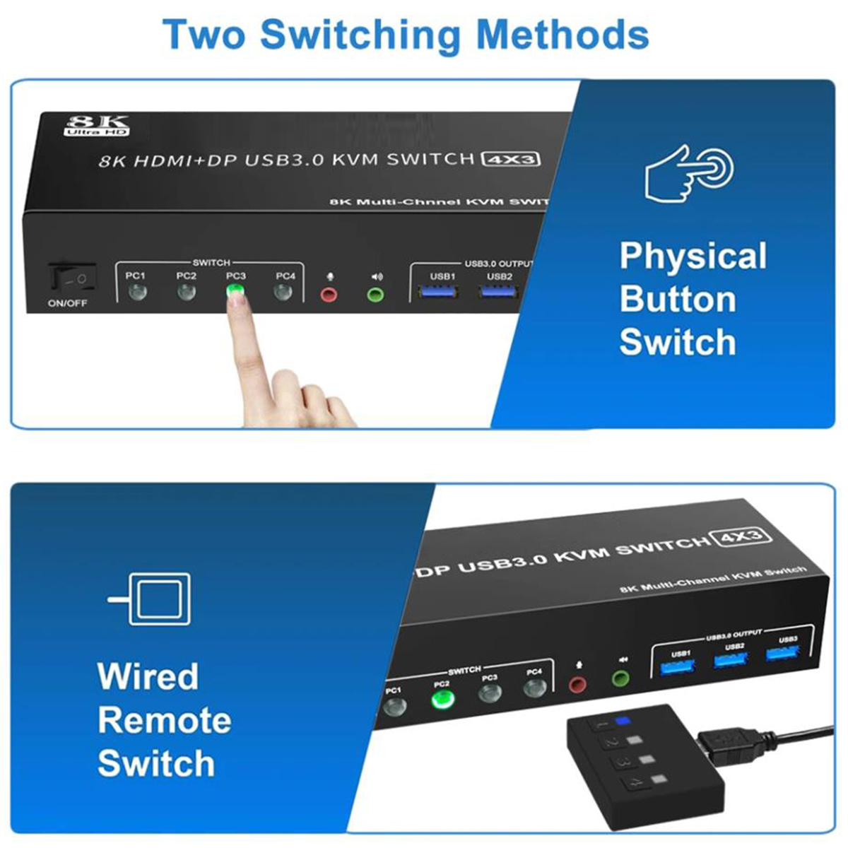 USB 3.0 interface 4 PCs 3 Monitors with 5Gbps  Supports 5Gbps data transfer speed , can transfer fil