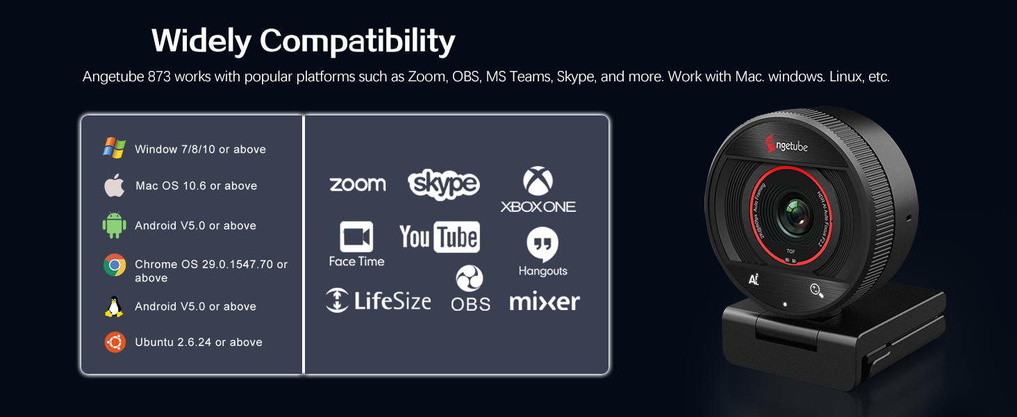 popular platforms such as Zoom, OBS, MS Teams, Skype, and more. Work with Mac. windows. Linux, etc.
